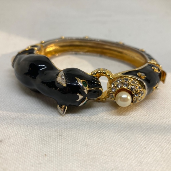 ICONIC Kenneth J Lane GOLD BLACK ENAMEL Panthère Bracelet / CUFF | Panther CUFF - Picture 8 of 11
